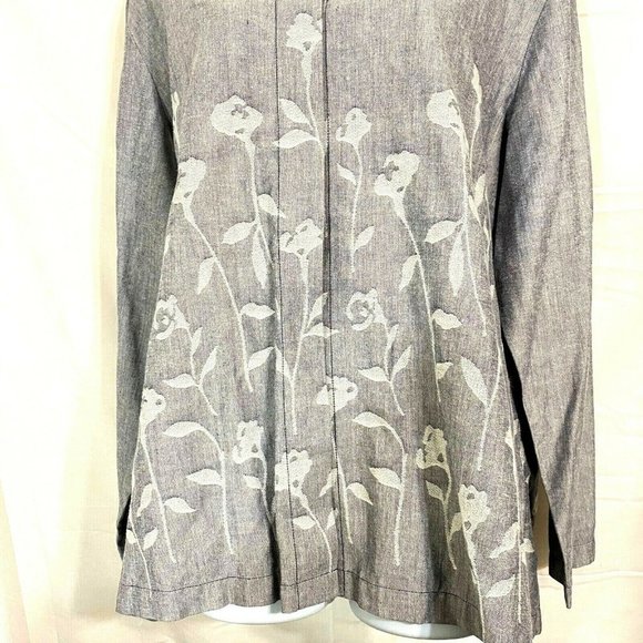 Nygard Collection Gray Floral Long Sleeve Blouse - Picture 5 of 8
